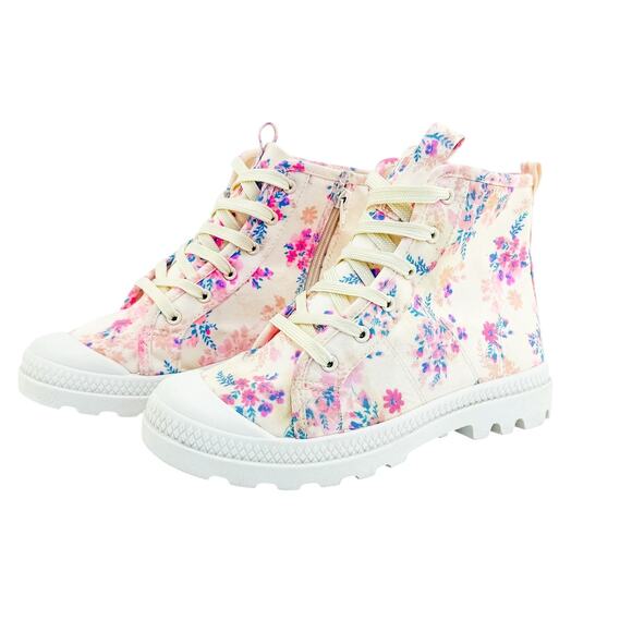 FabKids Girls Floral Canvas Combat Boots – Size 4 - Picture 4 of 8